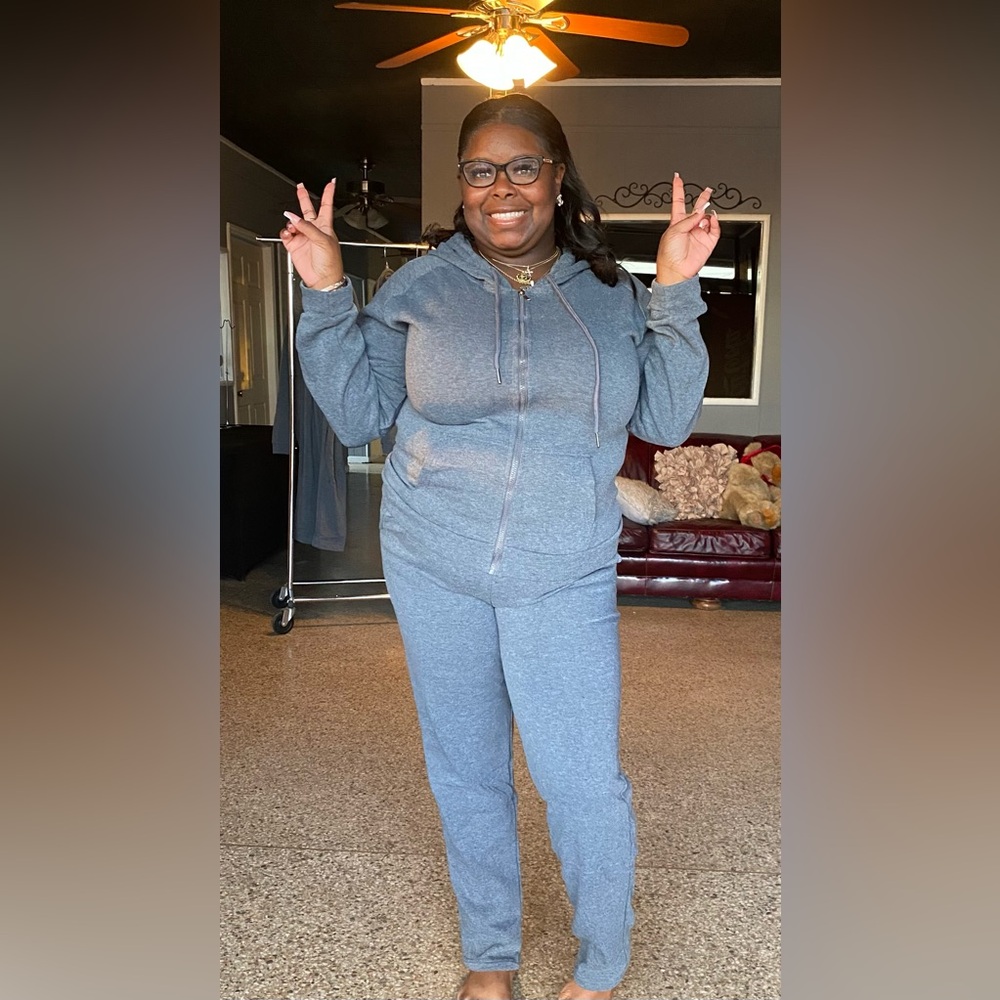Dani Grey Plus Zipper Hoodie & Cropped Jogger Pant Set